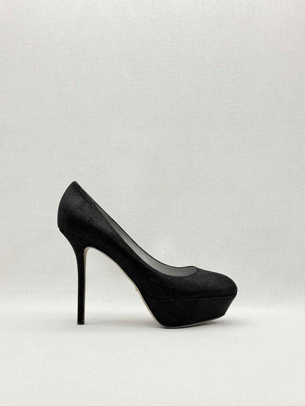SERGIO ROSSI Black Lizard Embossed Size EU 41 Pumps