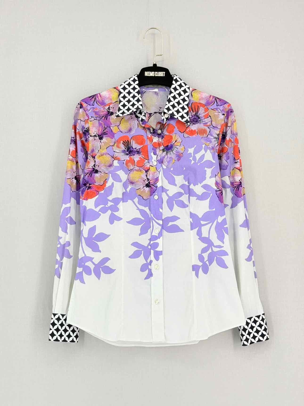 ETRO White Multicolor Floral Print Size US 2 Shirt