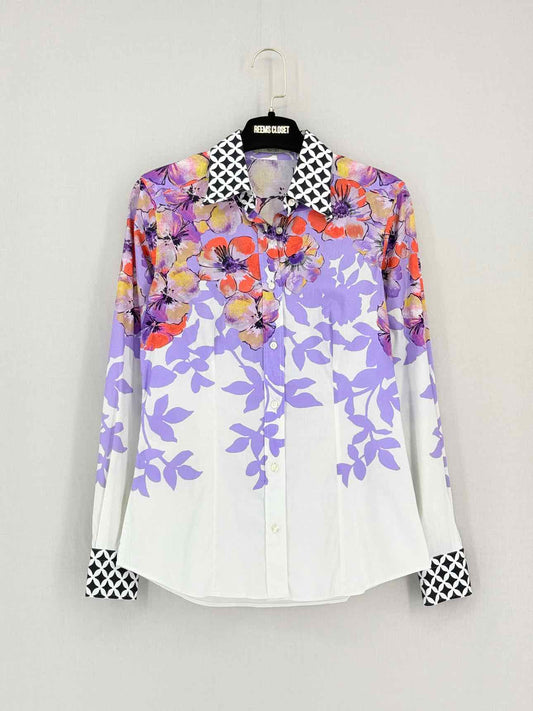 ETRO White Multicolor Floral Print Size US 2 Shirt