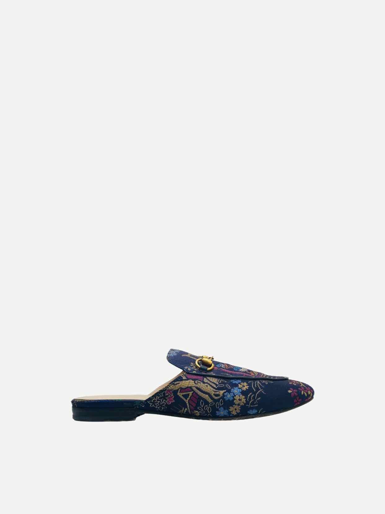 GUCCI Princetown Blue Multicolor Mules 37