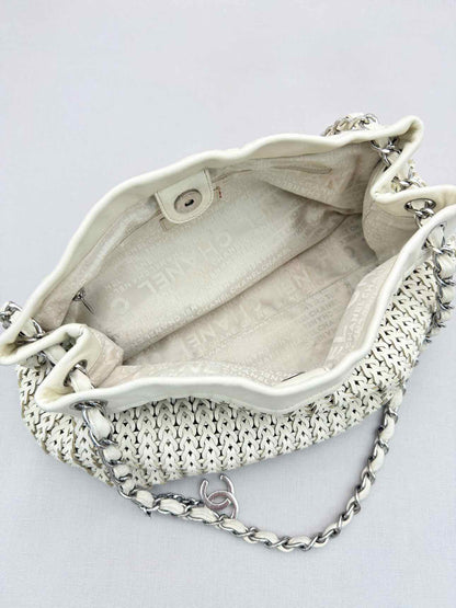 CHANEL Woven White Tote Bag
