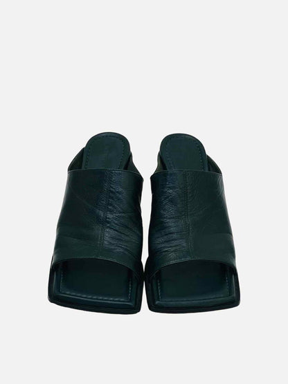 BOTTEGA VENETA Square-Toe Dark Green Mules 37