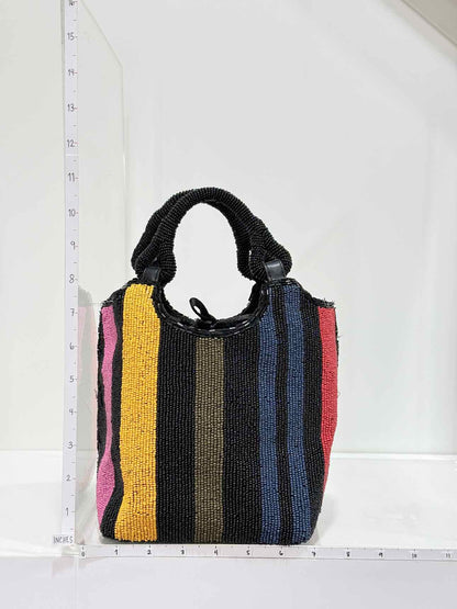 STAUD Cote Black Multicolor Mosaic Stripe Bucket Bag