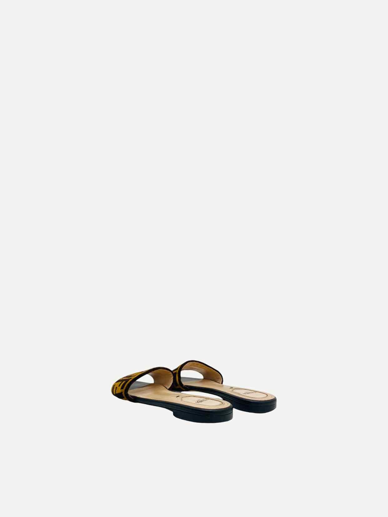 FENDI Velvet Brown & Black FF Motif Slides 37