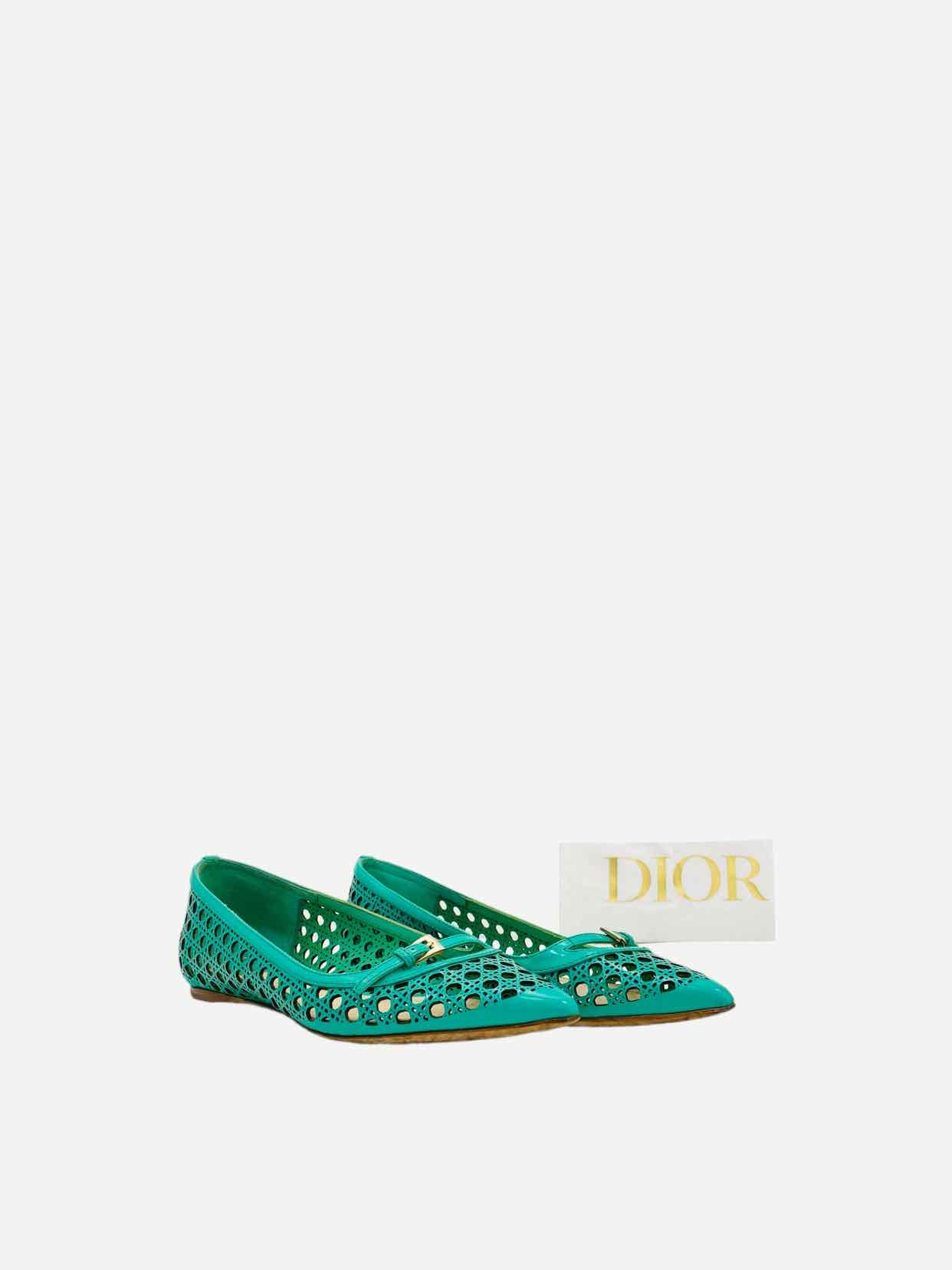 CHRISTIAN DIOR Pointed Toe Green Flats 35.5