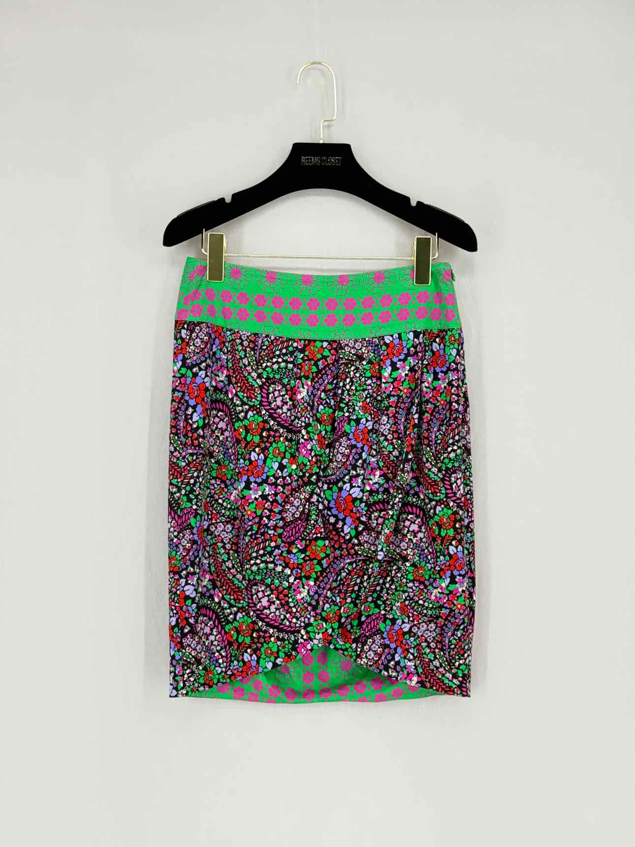 BLUMARINE Green & Pink Floral Size US 0 Mini Skirt