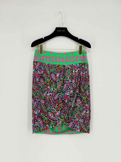 BLUMARINE Green & Pink Floral Size US 0 Mini Skirt