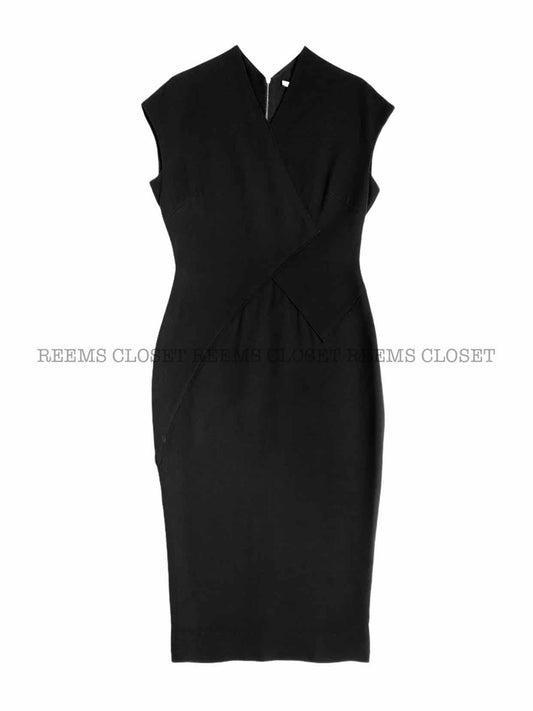 VICTORIA BECKHAM Sheath Black Midi Dress US10