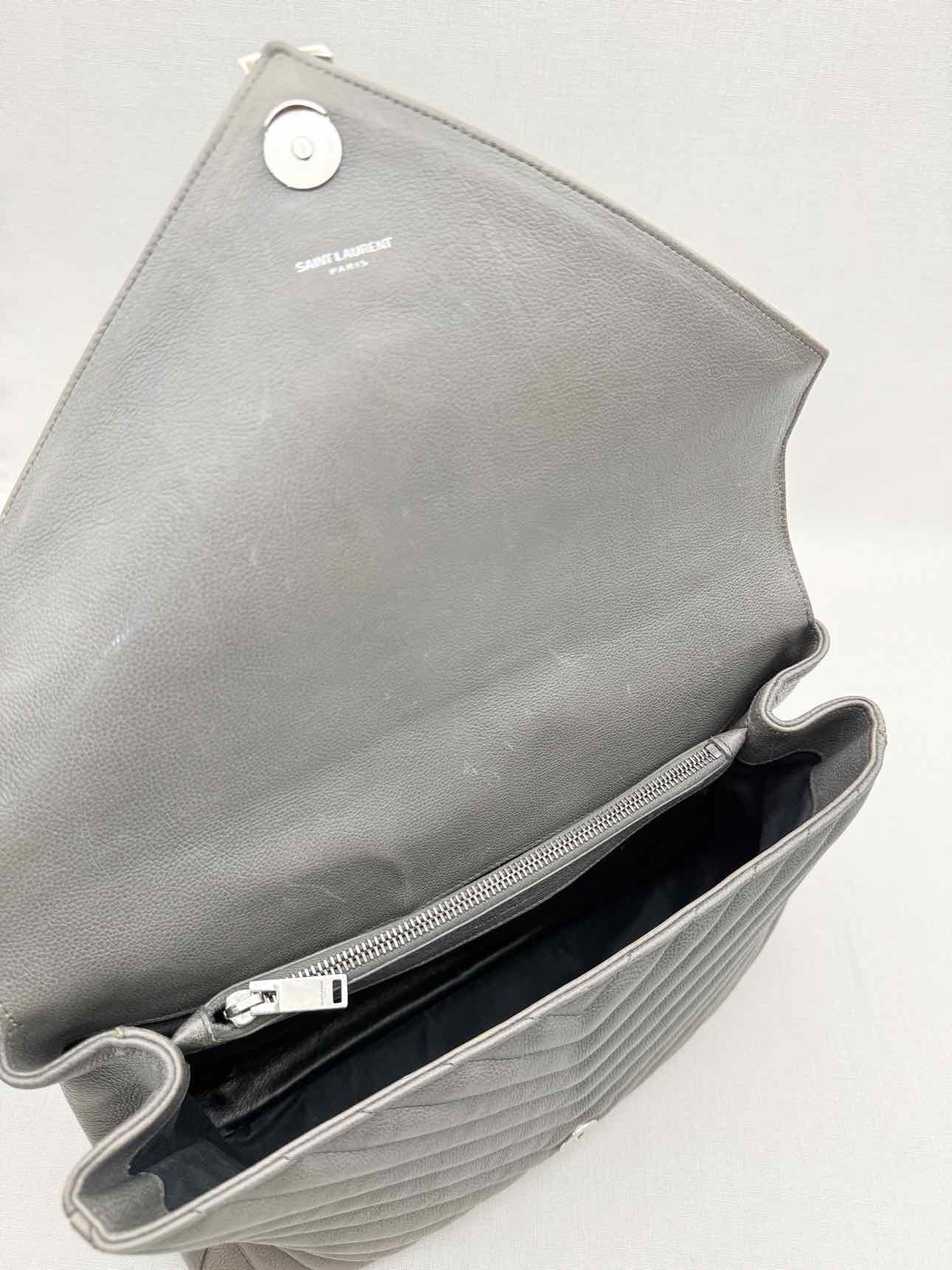SAINT LAURENT College Grey Chevron Shoulder Bag