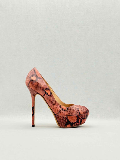 SERGIO ROSSI Pink & Brown Snakeskin Size EU 37 Pumps