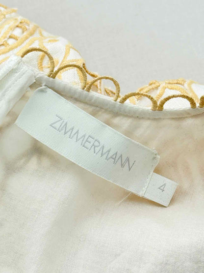 ZIMMERMANN Jeannie White & Gold Size US 12 Midi Dress