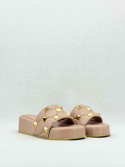VALENTINO GARAVANI Roman Stud Beige Size EU 38 Slides