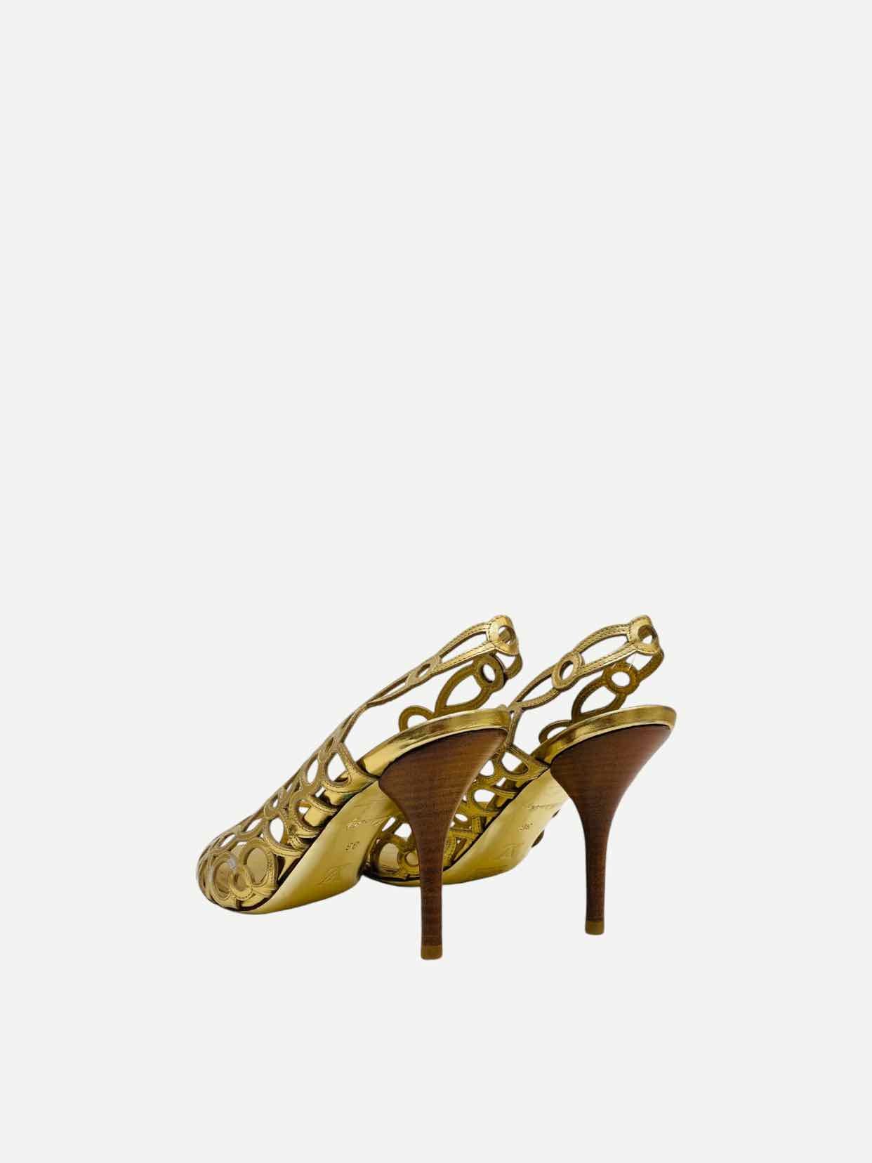 LOUIS VUITTON Laser Cut Metallic Gold Slingbacks