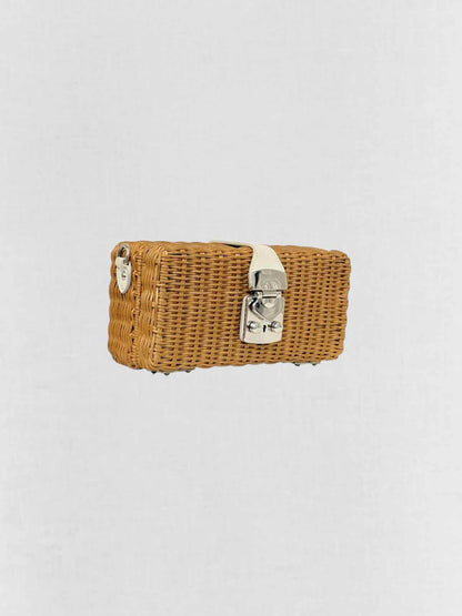 MIU MIU Midollino Brown w/ White Woven Clutch