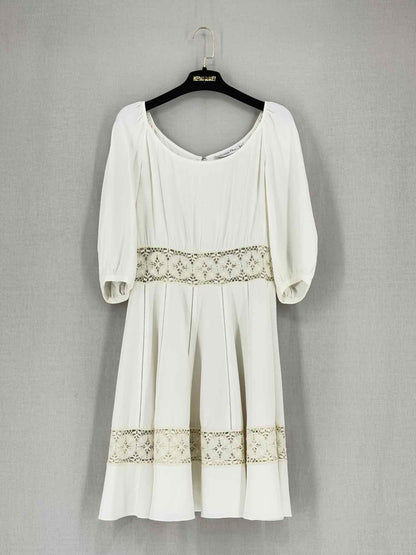 CHRISTIAN DIOR Cream Lace Detail Size US 6 Short Dress