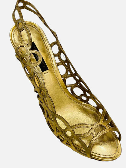 LOUIS VUITTON Laser Cut Metallic Gold Slingbacks