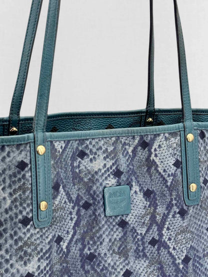 MCM Visetos Revesible Shopper Blue & Black Tote Bag