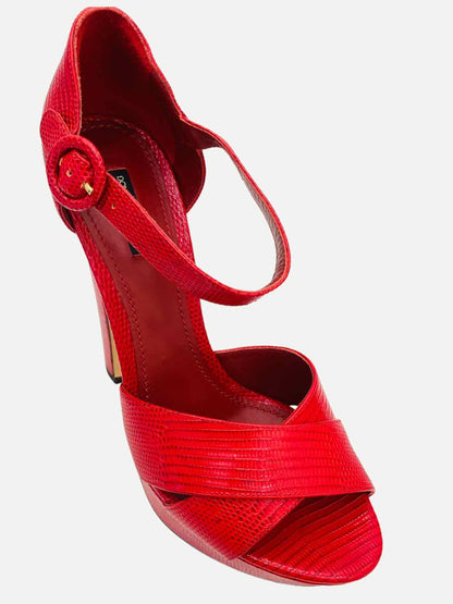 DOLCE & GABBANA Red Lizard Embossed Heeled Sandals