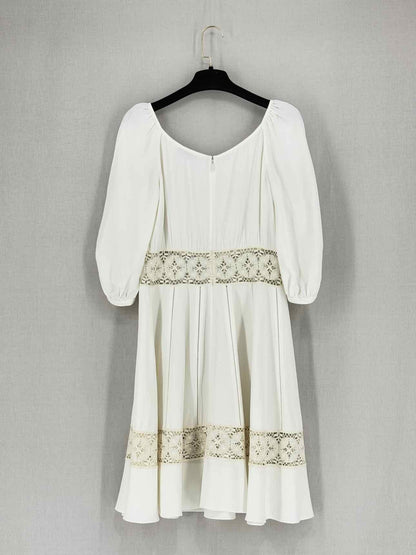 CHRISTIAN DIOR Cream Lace Detail Size US 6 Short Dress