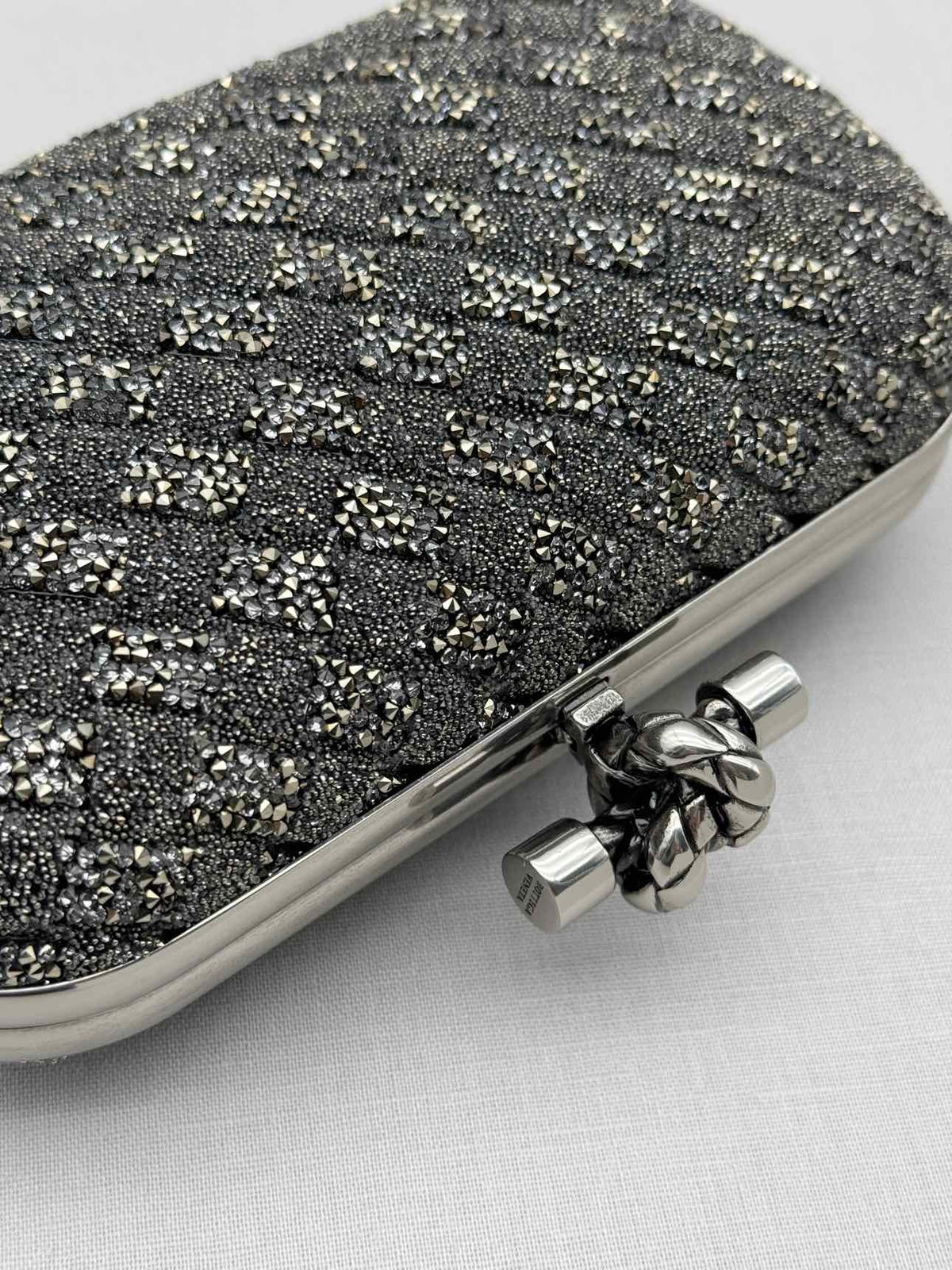 BOTTEGA VENETA Crystal Knot Silver & Black Clutch