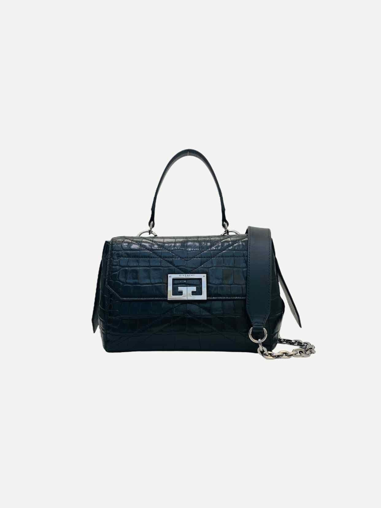 GIVENCHY ID Flap Black Croc Embossed Shoulder Bag