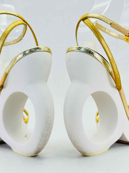 LOUIS VUITTON Gold & White Size EU 38.5 Heeled Sandals