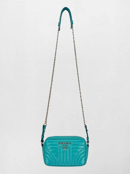 PRADA Diagramme Camera Turquoise Quilted Crossbody
