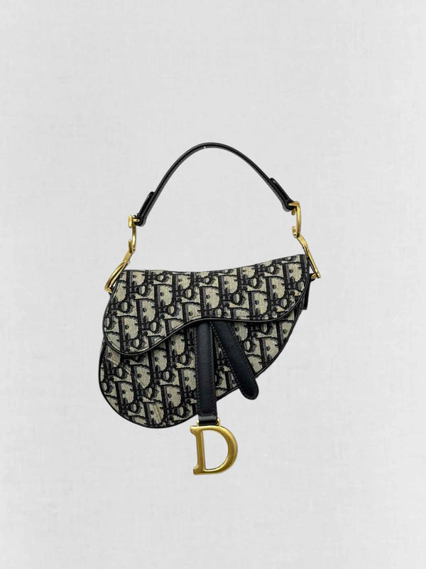 DIOR Saddle Navy Blue Oblique Top Handle