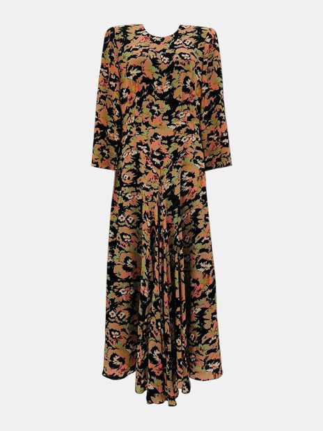 RAEY Panelled Black Multicolor Floral Print Midi Dress