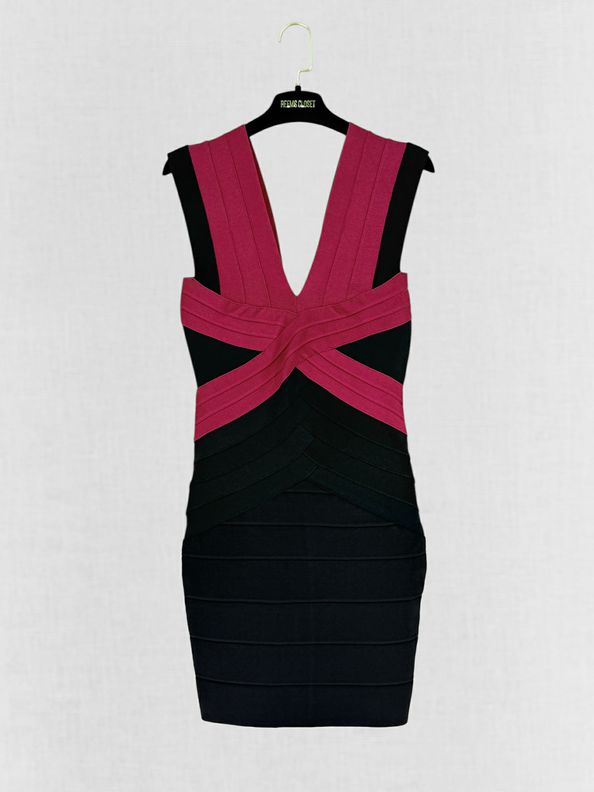 HERVE LEGER Black & Burgundy Size Small Short Dress