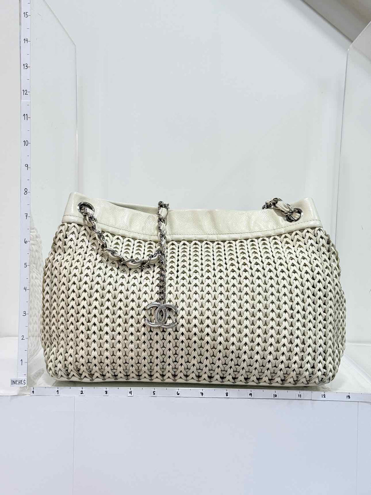 CHANEL Woven White Tote Bag