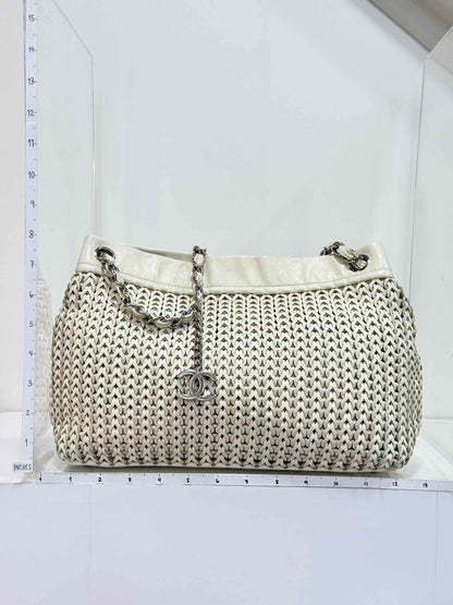 CHANEL Woven White Tote Bag