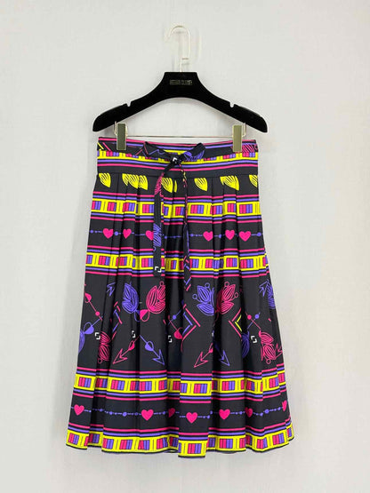 VETRO Black Multicolor Print Size Medium Midi Skirt