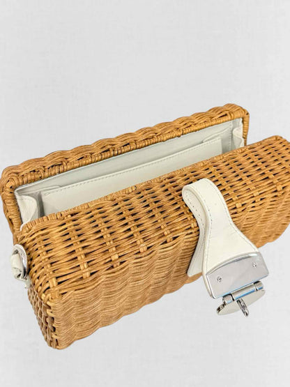 MIU MIU Midollino Brown w/ White Woven Clutch