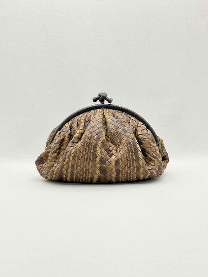 BOTTEGA VENETA Knot Frame Brown Intrecciato Clutch