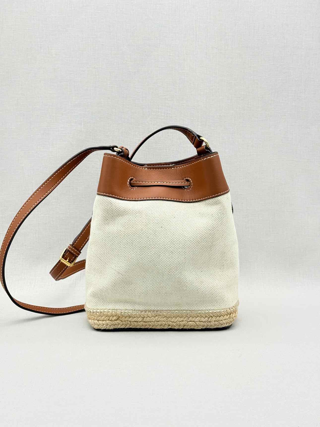 RALPH LAUREN Canvas Debby Beige & Tan Bucket Bag