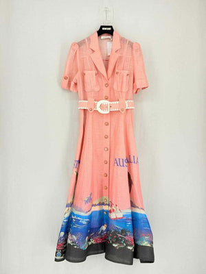 ZIMMERMANN Pink Multicolor Print Size Small Midi Dress