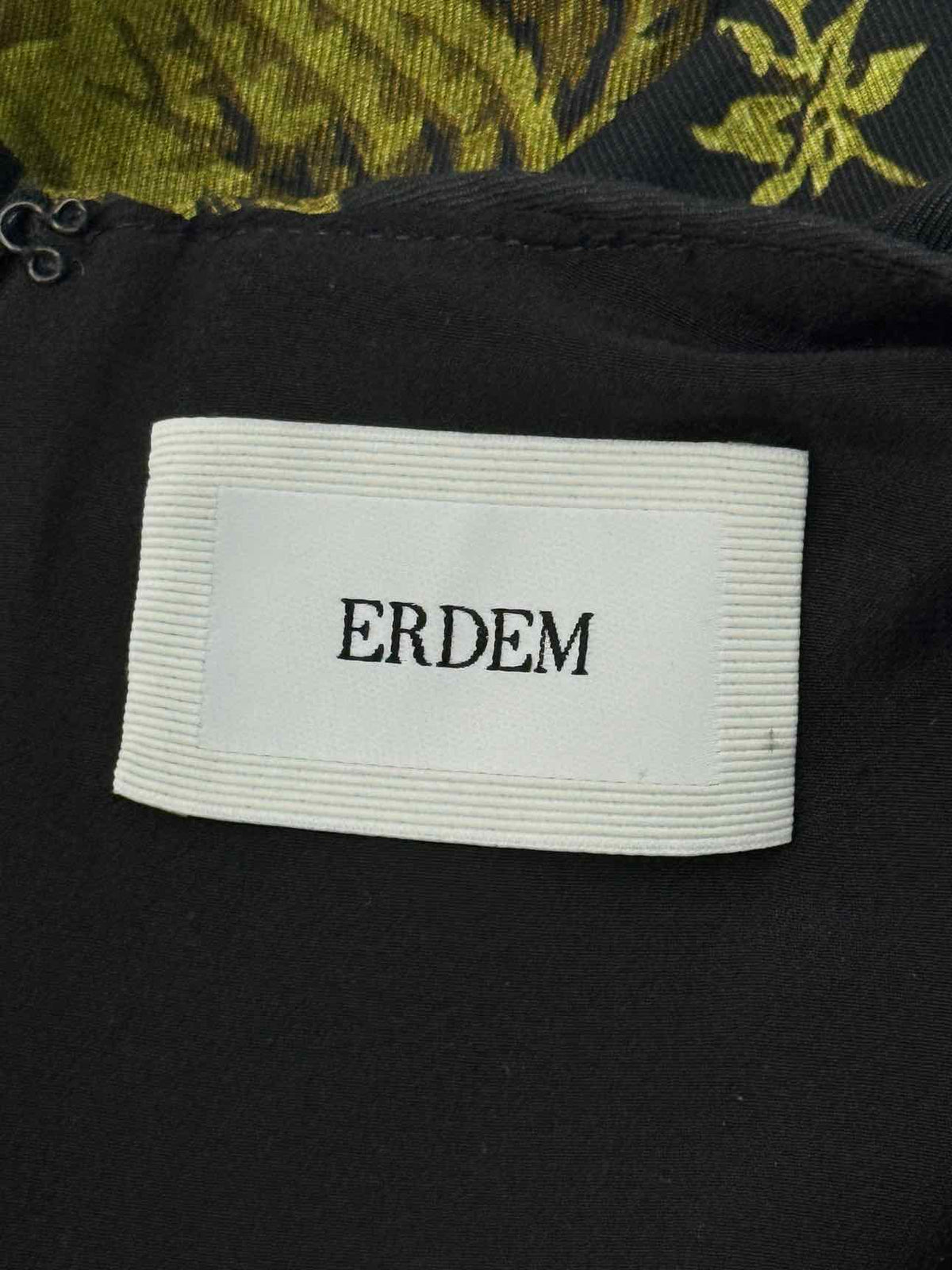 ERDEM Faille Black Multicolor Floral Midi Dress