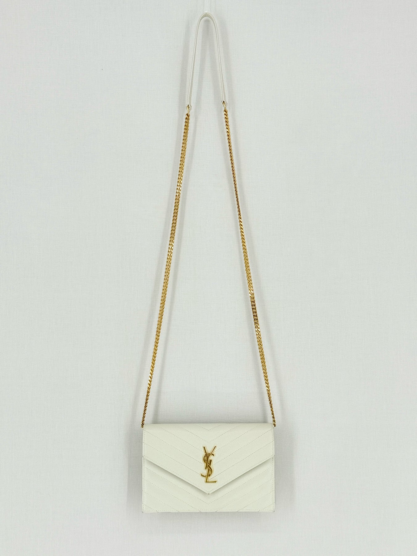 SAINT LAURENT Cassandre White Chevron Shoulder Bag