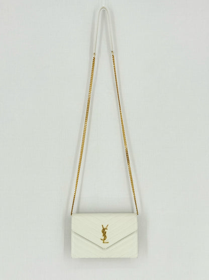 SAINT LAURENT Cassandre White Chevron Shoulder Bag