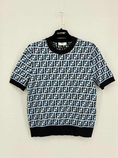 FENDI Blue & Black FF Zucca Size US 8 Sweater