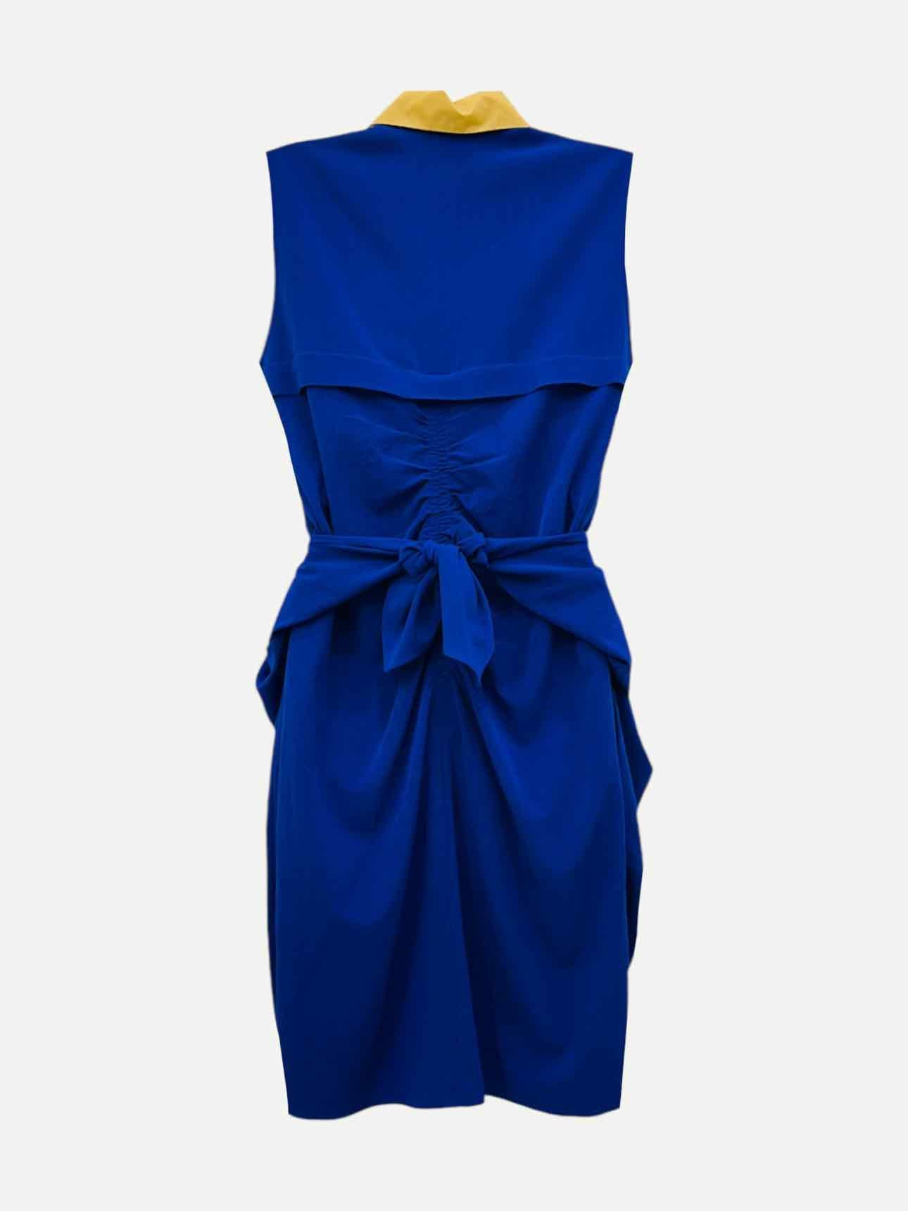 CARVEN Tie Waist Blue & Yellow Size US 2 Short Dress