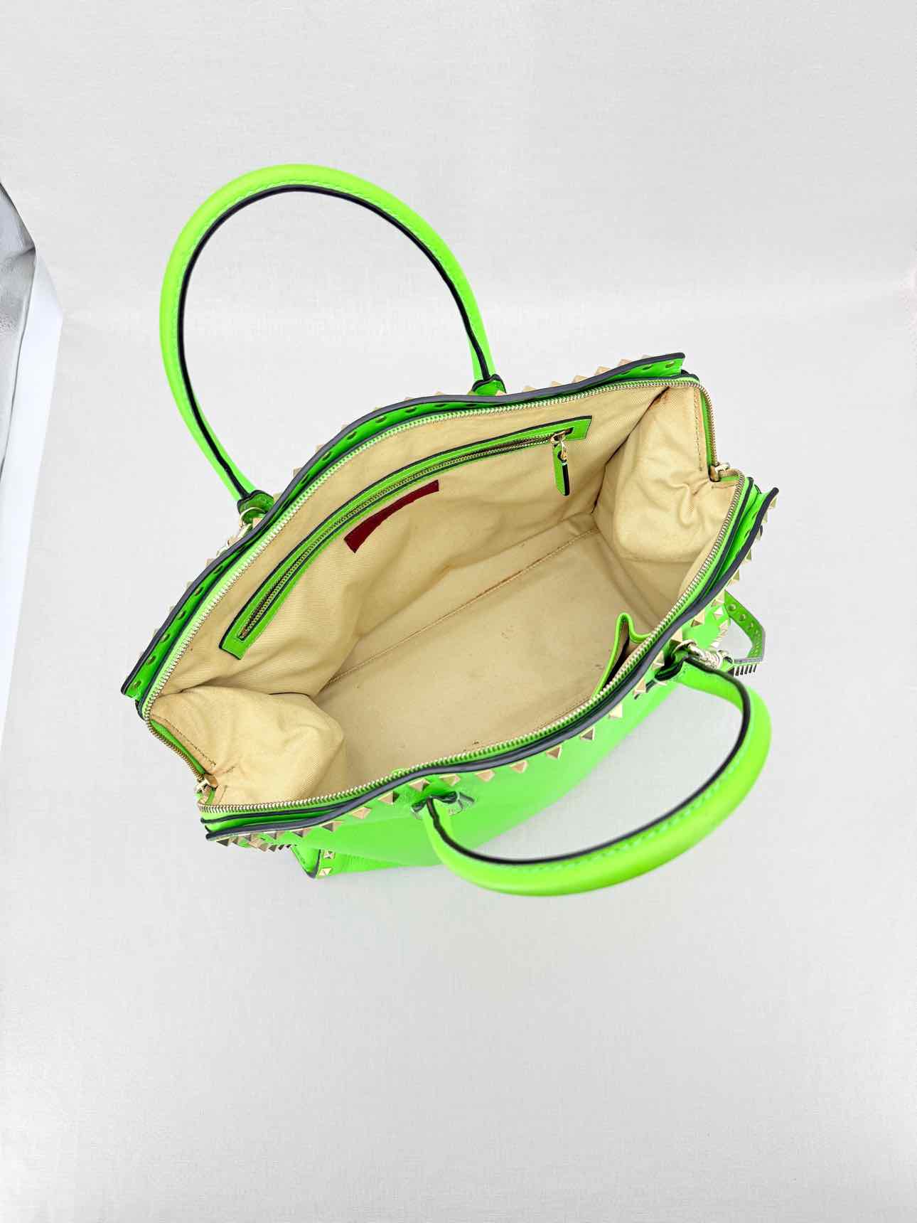 VALENTINO GARAVANI Rockstud Neon Green Tote Bag