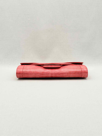SERGIO ROSSI Coral Lizard Embossed Clutch