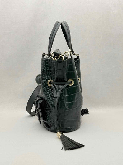 LANCEL Premier First Green Croc Embossed Bucket Bag