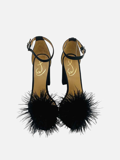 SAM EDELMAN Yaro Feather Black Heeled Sandals 37.5