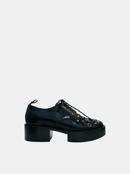 LOUIS VUITTON Black Monogram Applique Brogues 35