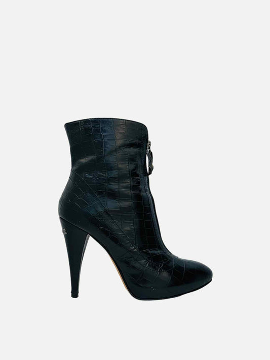 GF FERRE Zip Front Black Embossed Ankle Boots 37