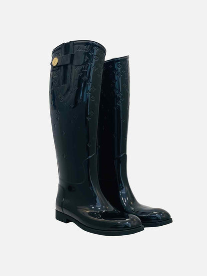 LOUIS VUITTON Black Monogram Size EU 37 Knee High Boots