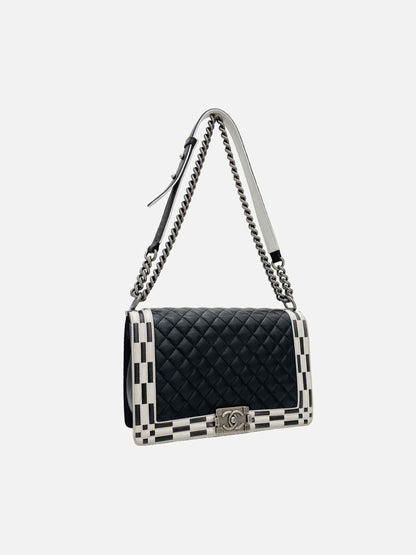 CHANEL Boy Black & White Checkerboard Trim Shoulder Bag